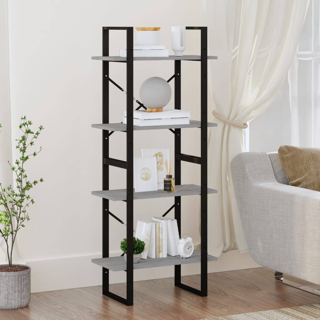 vidaXL Bücherregal 4 Fächer Grau Sonoma 60x30x140 cm Holzwerkstoff