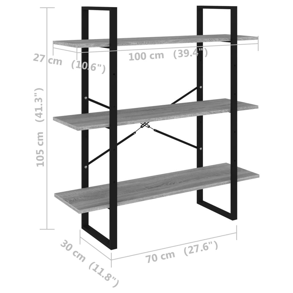 vidaXL Bücherregal Grau Sonoma 100x30x105 cm Holzwerkstoff