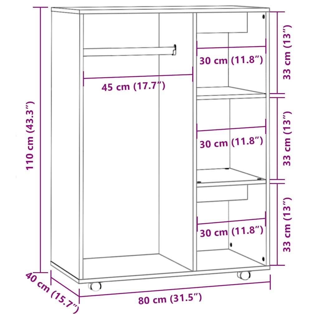 vidaXL Kleiderschrank Grau Sonoma 80x40x110 cm Holzwerkstoff