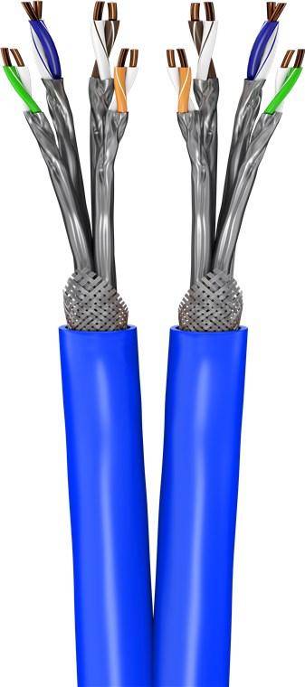 CAT 7A+ Duplex-Netzwerkkabel, S/FTP (PiMF), Blau, 100 m - CU, AWG 22/1 (solid), LSZH