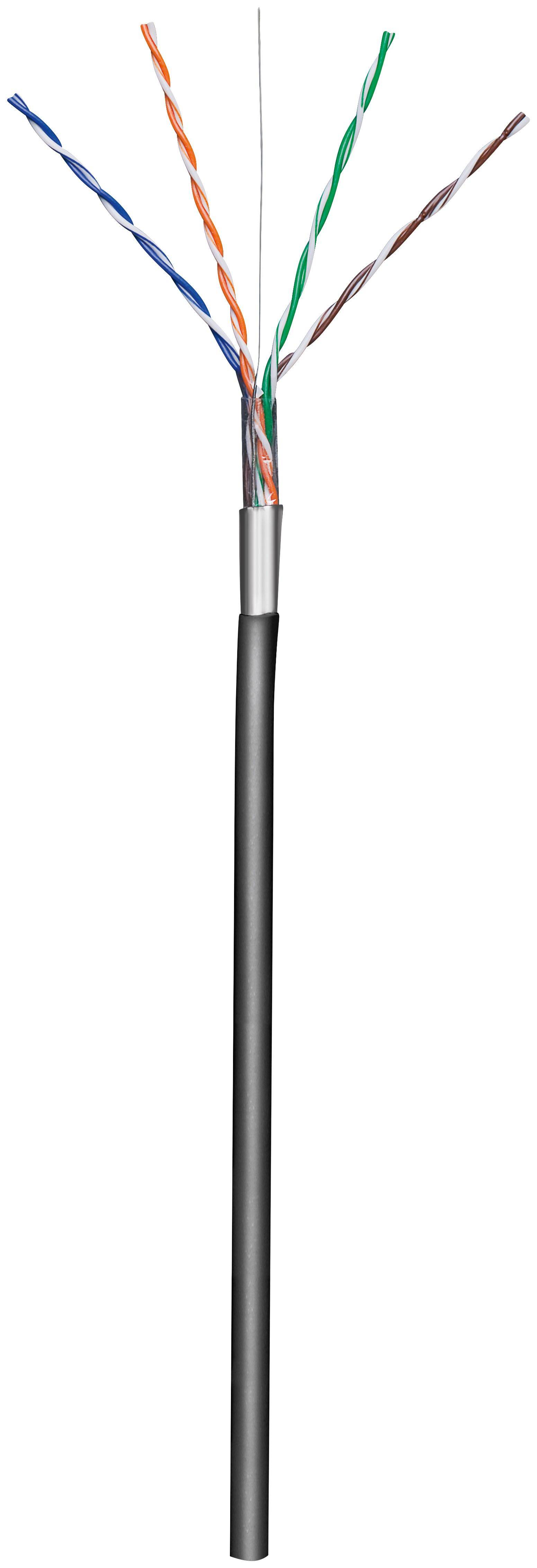 CAT 5e Outdoor Netzwerkkabel, F/UTP, Schwarz, 100 m - CCA Kupfergemisch, AWG 24/1 (solid), PE
