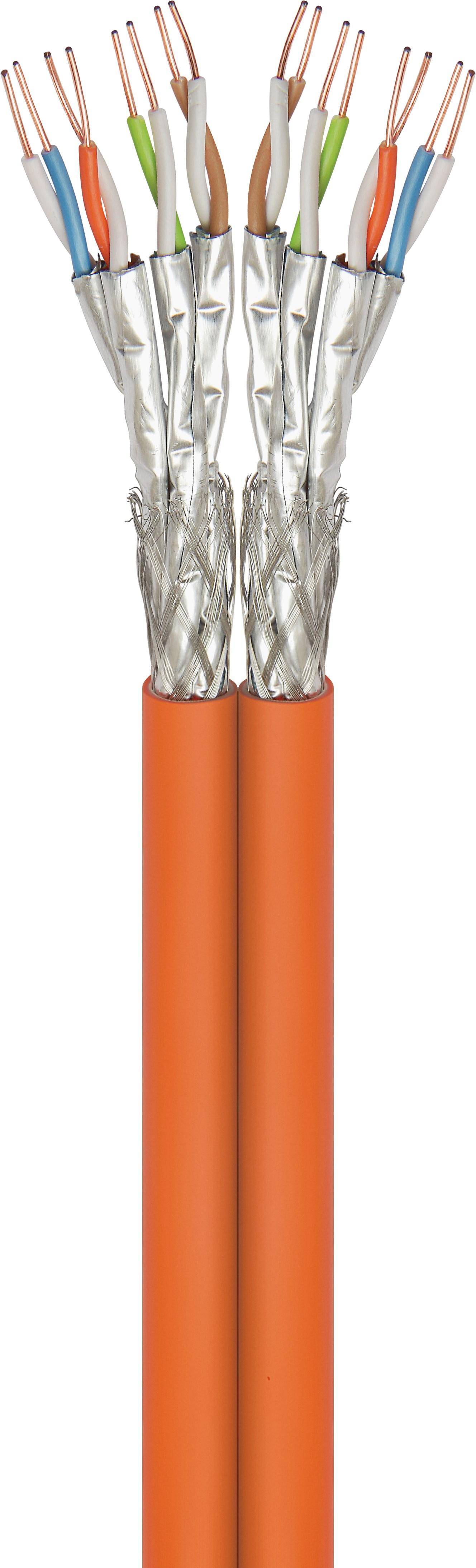 CAT 7A Duplex-Netzwerkkabel, S/FTP (PiMF), Orange, 100 m - CU, AWG 23/1 (solid), LSZH