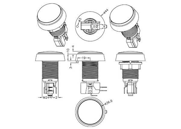 Arcade Button, 44mm, beleuchtet (LED 12V DC) - Farbe: rot