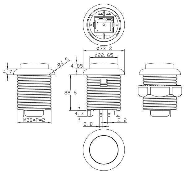Arcade Button, 30mm, beleuchtet (LED 5V DC), transparent - Farbe: gelb
