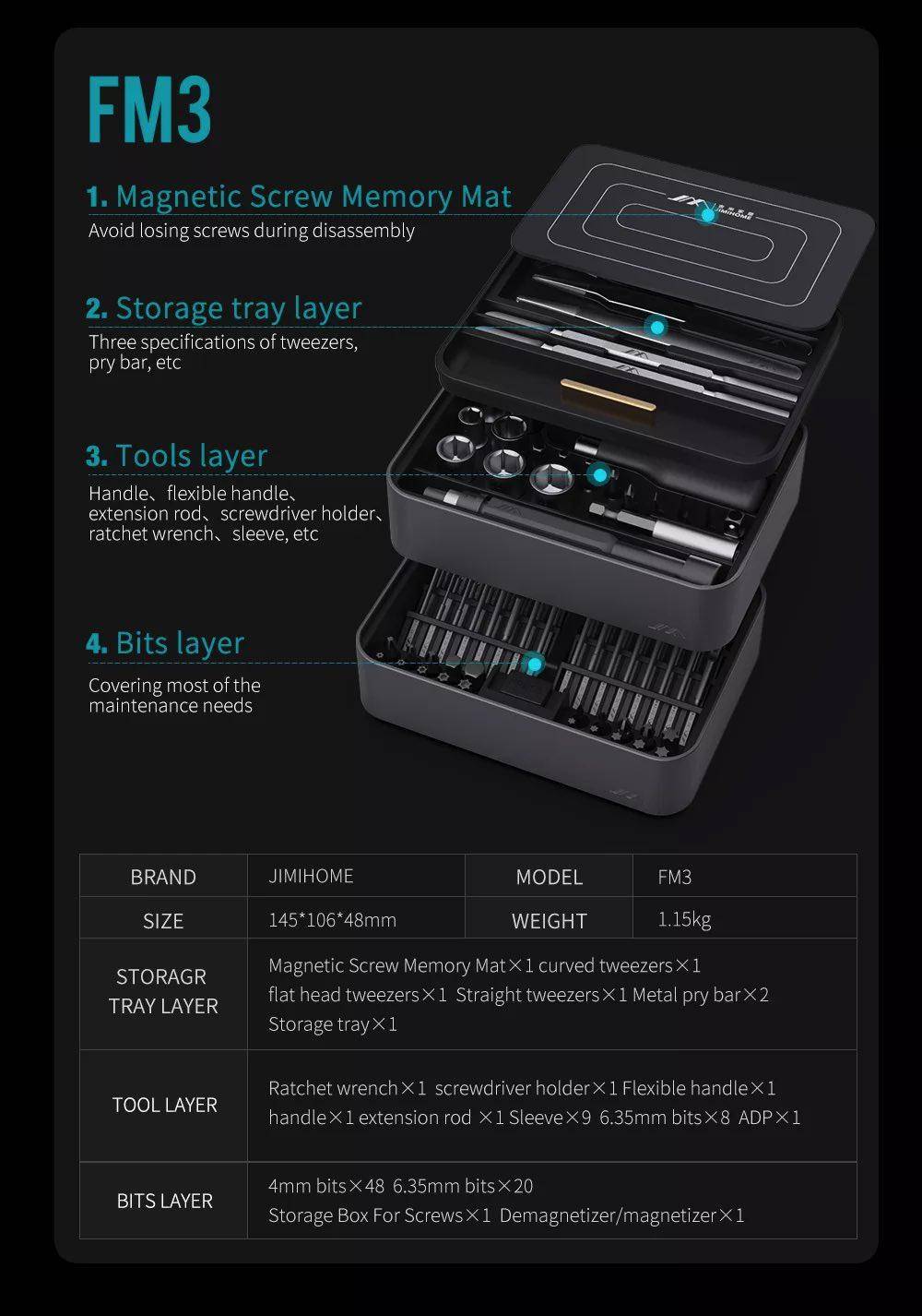 JIMIHOME FM-3, Desktop Mini Tool Station, 100-teilig