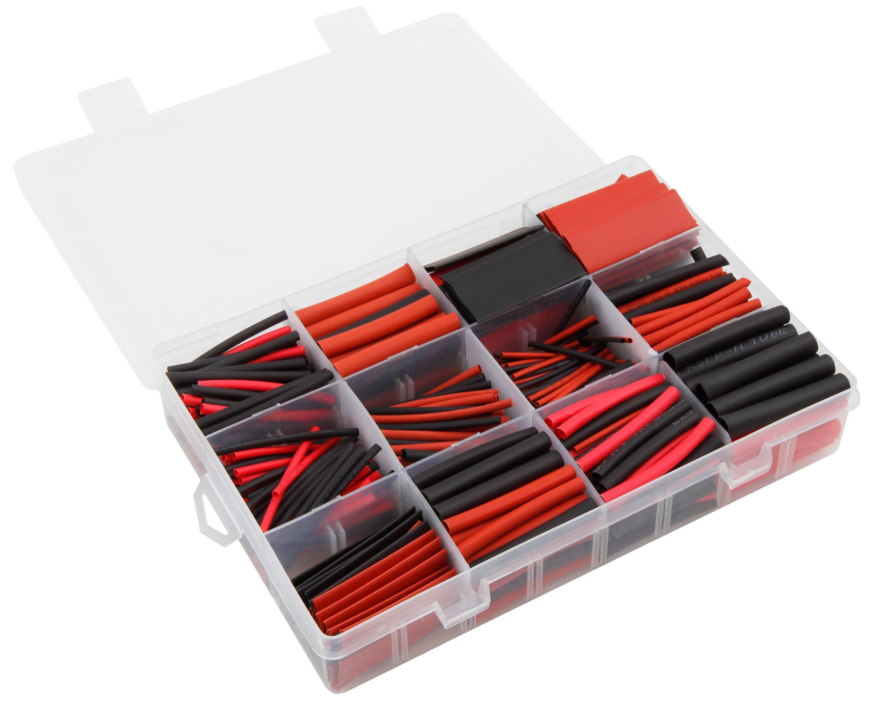 Schrumpfschlauch-Set, 560-teilig in Sortimentsbox, rot / schwarz