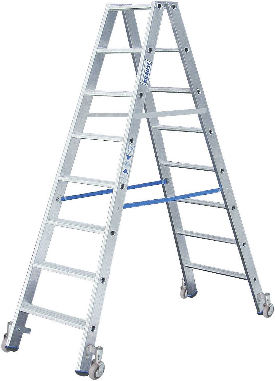 Krause 124876 Aluminium Stufen-Doppelleiter fahrbar Arbeitshöhe (max.): 3.85m Silber DIN EN 131 16.3kg