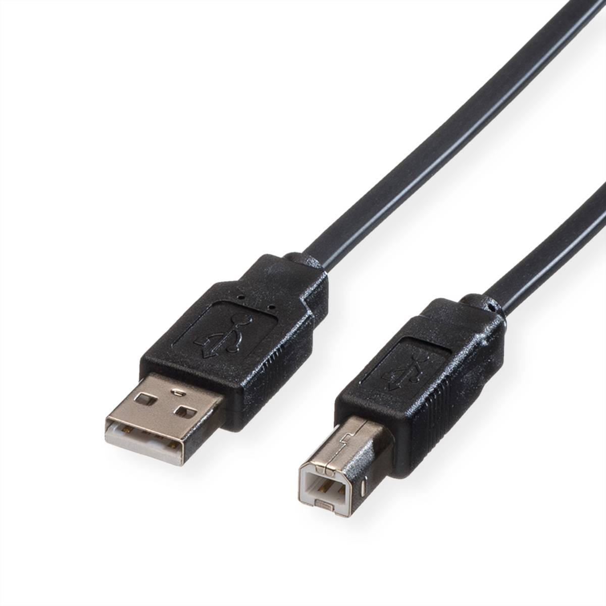 ROLINE USB 2.0 Notebook-Flachkabel, Typ A-B, schwarz, 1,8 m