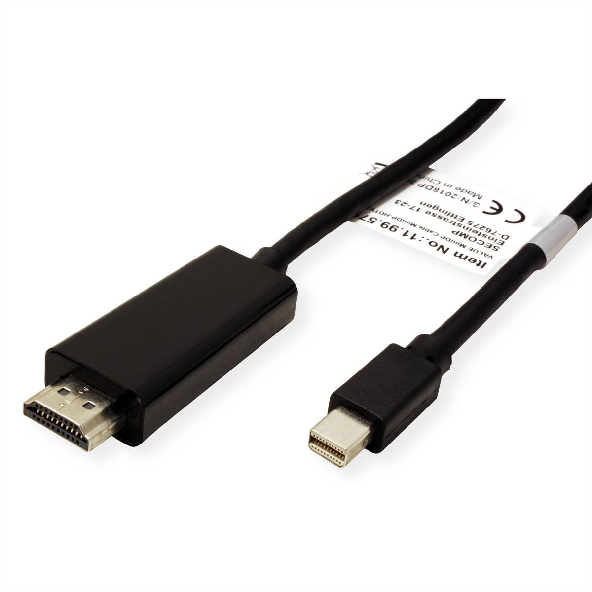 Value Mini-DisplayPort / HDMI Adapterkabel Mini DisplayPort Stecker, HDMI-A Stecker 1.00 m Schwarz 11.99.5790 Geschirmt DisplayPort-Kabel