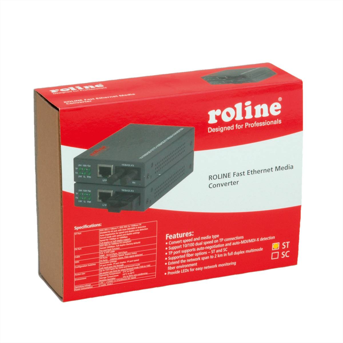 ROLINE Fast Ethernet Konverter RJ-45 - ST, Loop-back