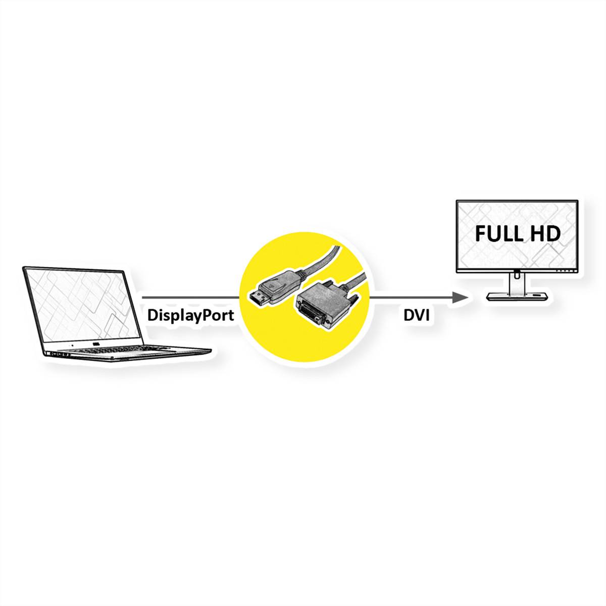 ROLINE DisplayPort Kabel DP ST - DVI ST, schwarz, 5 m