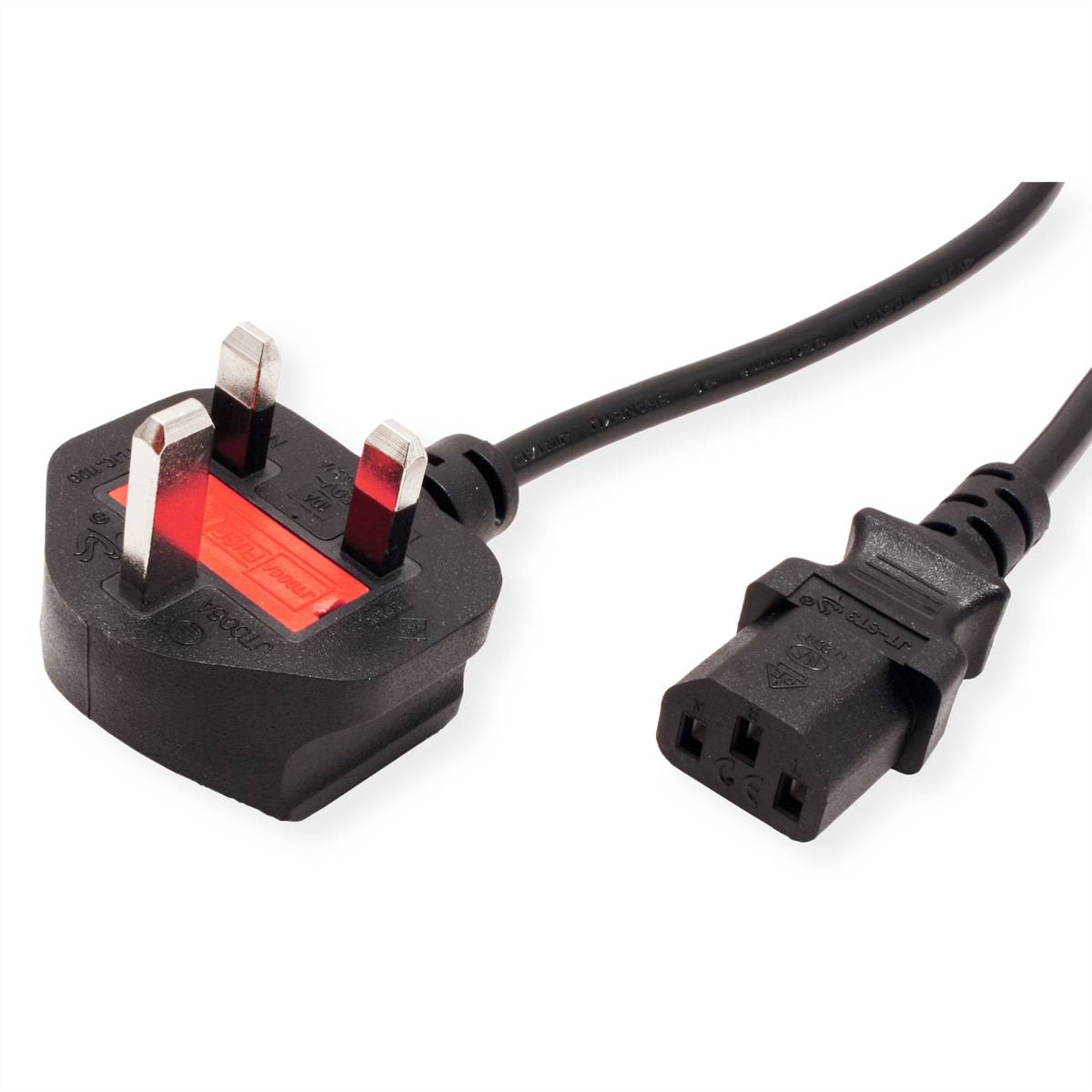 VALUE - Stromkabel - BS 1363 (M) gewinkelt bis IEC 60320 C13 gerade