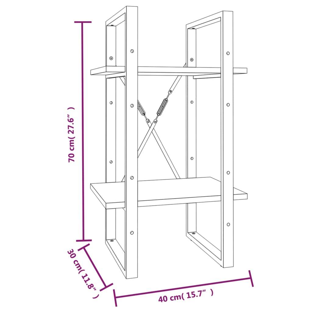 vidaXL Bücherregal 2 Fächer Braun Eiche-Optik 40x30x70cm Holzwerkstoff