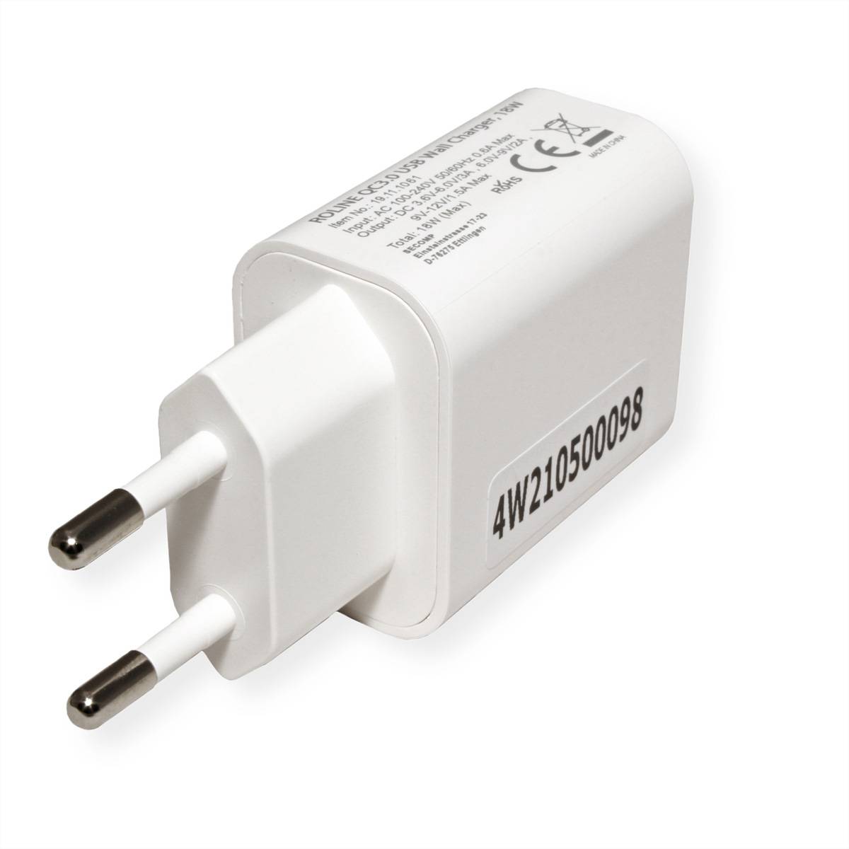 Roline 19.11.1061 USB Ladegerät 18W 1x USB-A Weiß Innenbereich