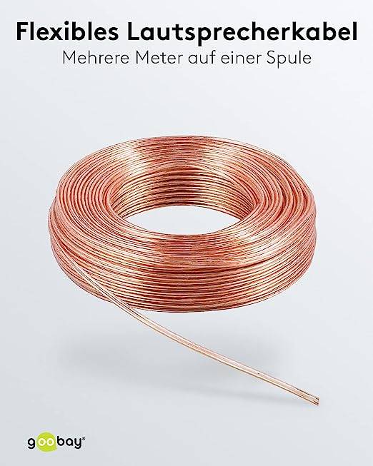 Goobay 15121 Lautsprecherkabel 2x 0,5 mm² Kupferlitze / Audiokabel Boxenkabel Kupferkabel Meterware / Transparent 100m