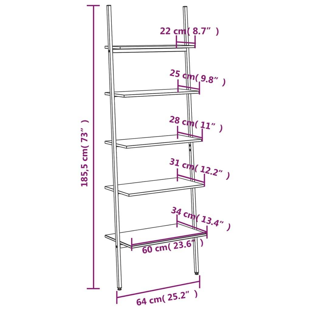 vidaXL Leiterregal mit 5 Böden Schwarz 64x34x185,5 cm