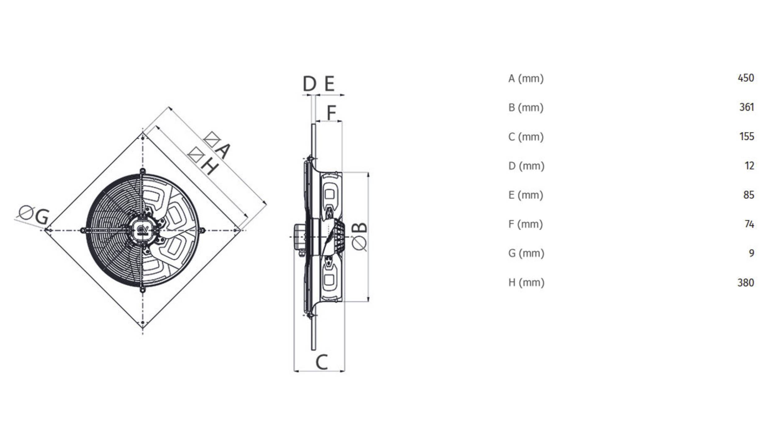 Axial Wandventilator A-E 354 M IP54 - 42258