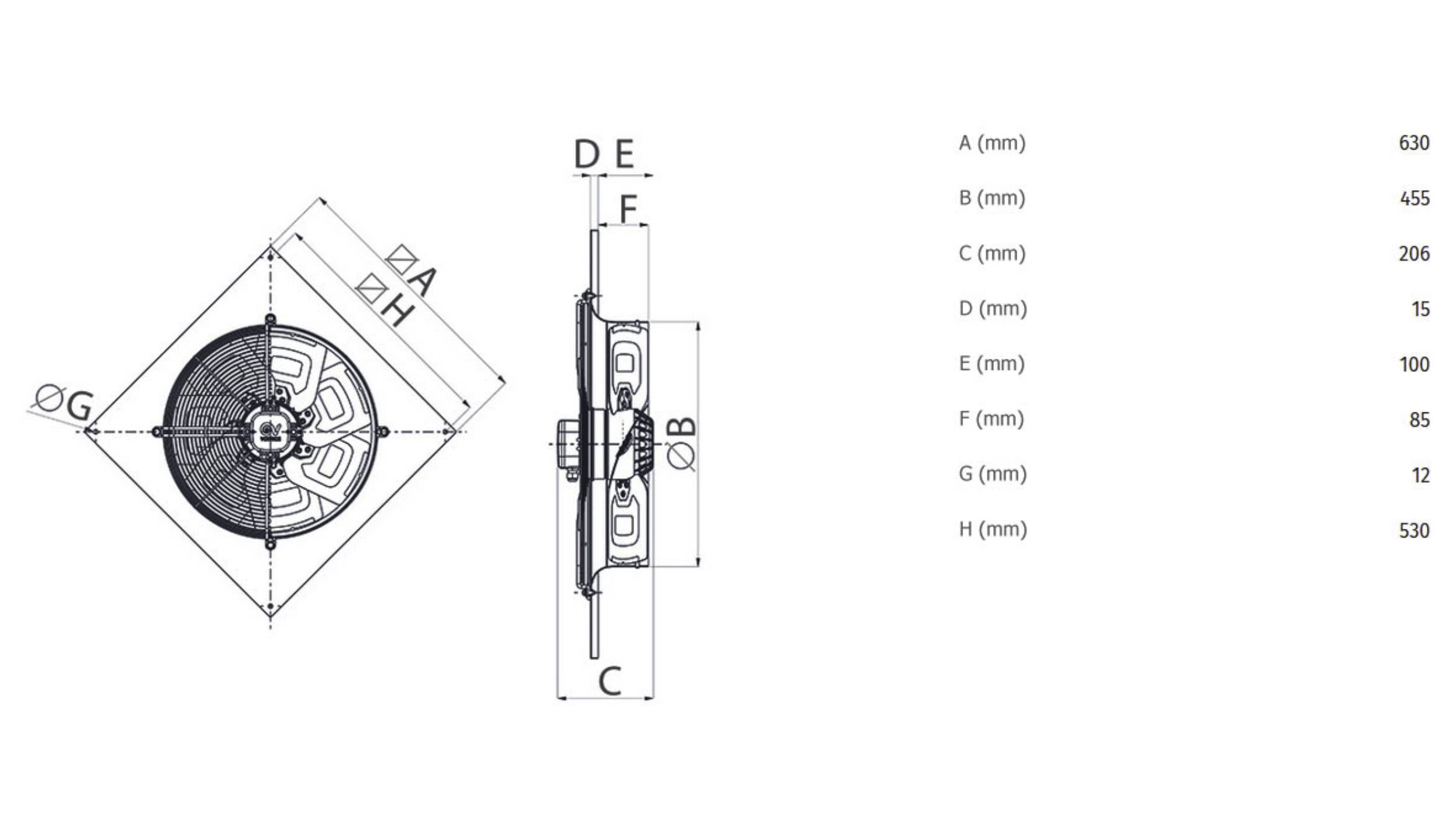 Axial Wandventilator A-E 454 M IP54 - 42307