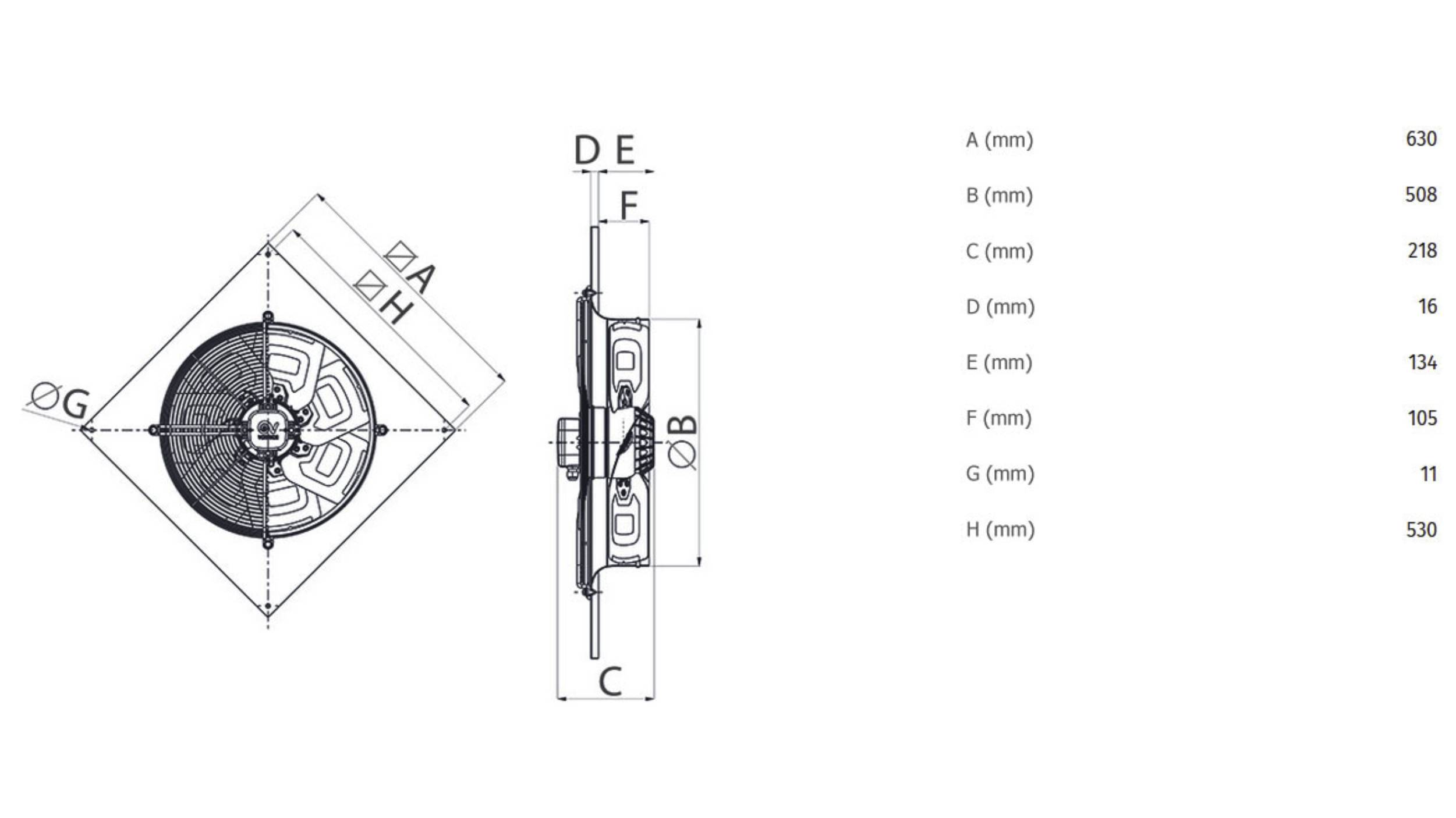Axial Wandventilator A-E 506 M IP54 - 42337
