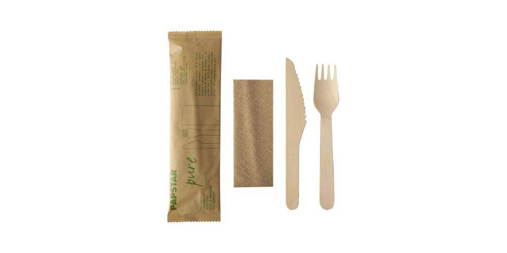 PAPSTAR Besteck-Set "pure", aus Birkenholz, 3-teilig (6488229)