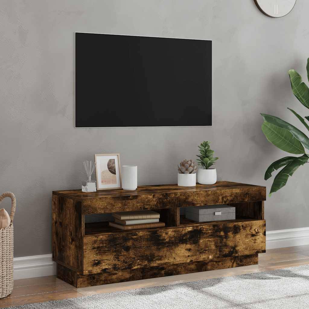 vidaXL TV-Schrank mit LED-Leuchten Räuchereiche 100x35x40 cm