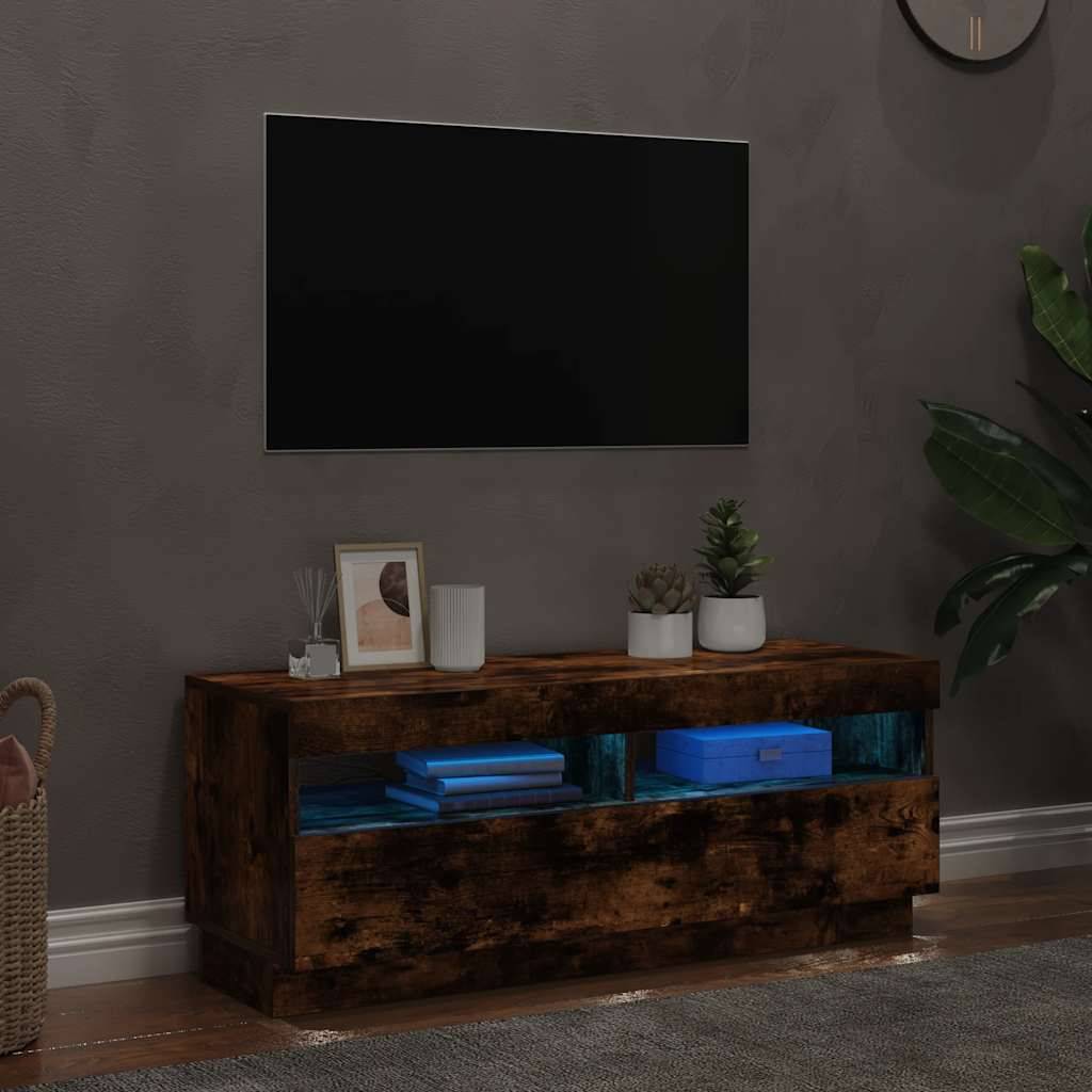 vidaXL TV-Schrank mit LED-Leuchten Räuchereiche 100x35x40 cm