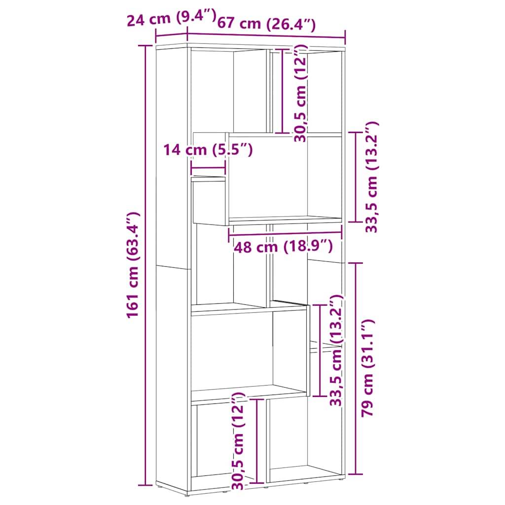 vidaXL Bücherregal Räuchereiche 67x24x161 cm Holzwerkstoff