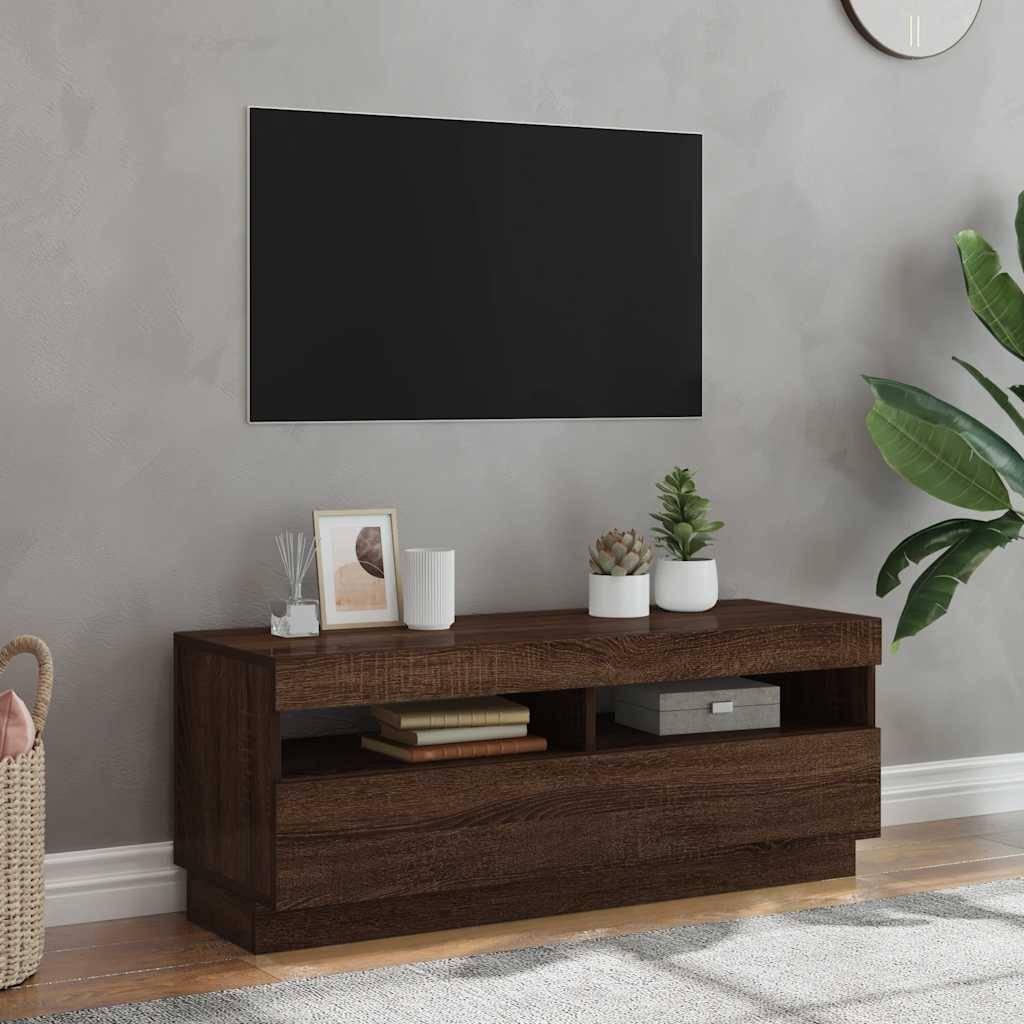 vidaXL TV-Schrank mit LED-Leuchten Braun Eichen-Optik 100x35x40 cm