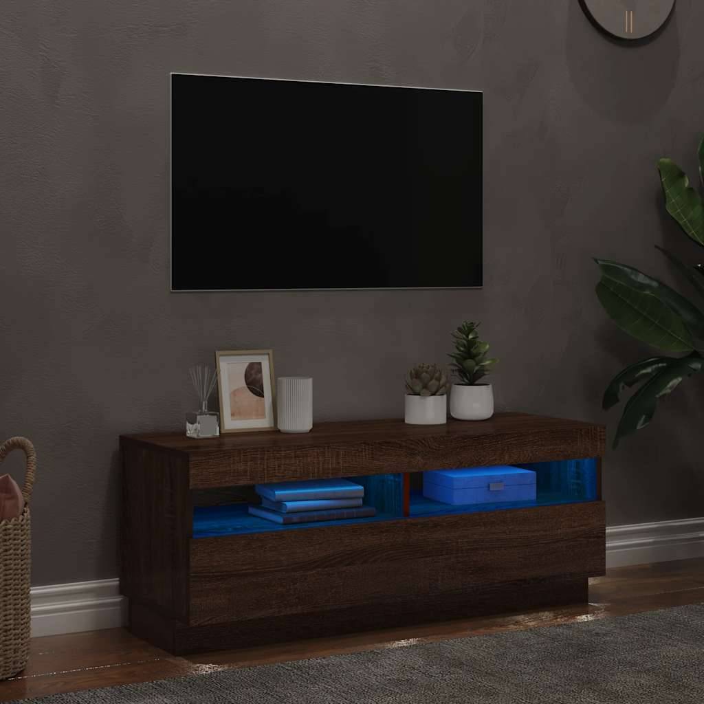 vidaXL TV-Schrank mit LED-Leuchten Braun Eichen-Optik 100x35x40 cm