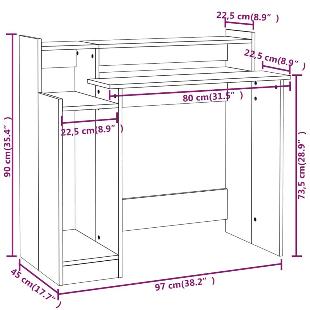 vidaXL Schreibtisch mit LEDs Braun Eiche-Optik 97x45x90 Holzwerkstoff