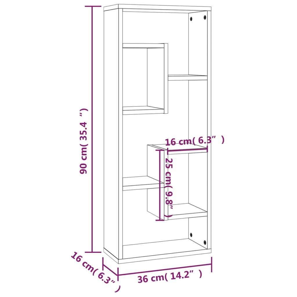 vidaXL Wandregal Braun Eichen-Optik 36x16x90 cm Holzwerkstoff