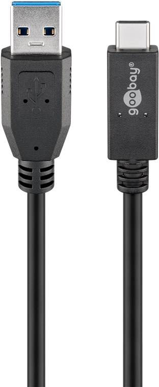 Goobay 41073 USB C auf USB A 3.1 Gen. 2 Ladekabel 60W Handy Kabel Adapterkabel 10 Gbit/s Schnellladekabel Schwarz 0,5m