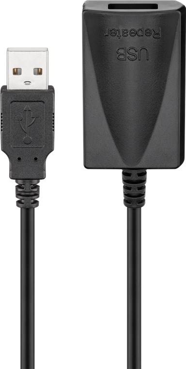 Goobay 68876 Aktives USB A Verlängerungskabel mit integriertem Verstärker USB 2.0 Extender Verlängerung Kabel Schwarz 5m