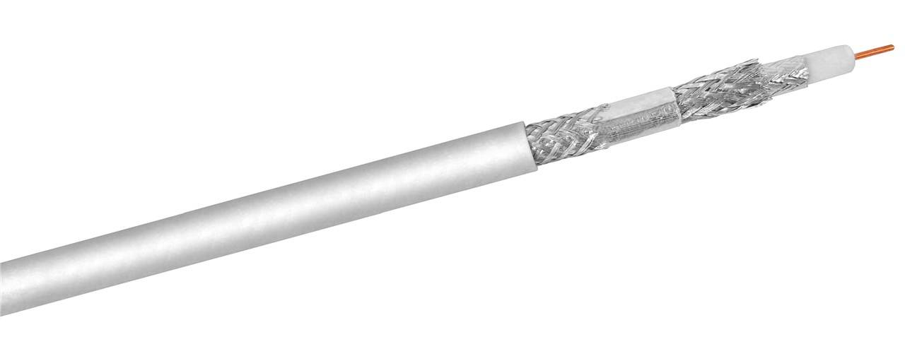 Goobay 74022 SAT Koaxialkabel 120 dB / Antennenkabel Meterware / 4-fach geschirmt / Satellitenkabel CCS / Weiß / 500m
