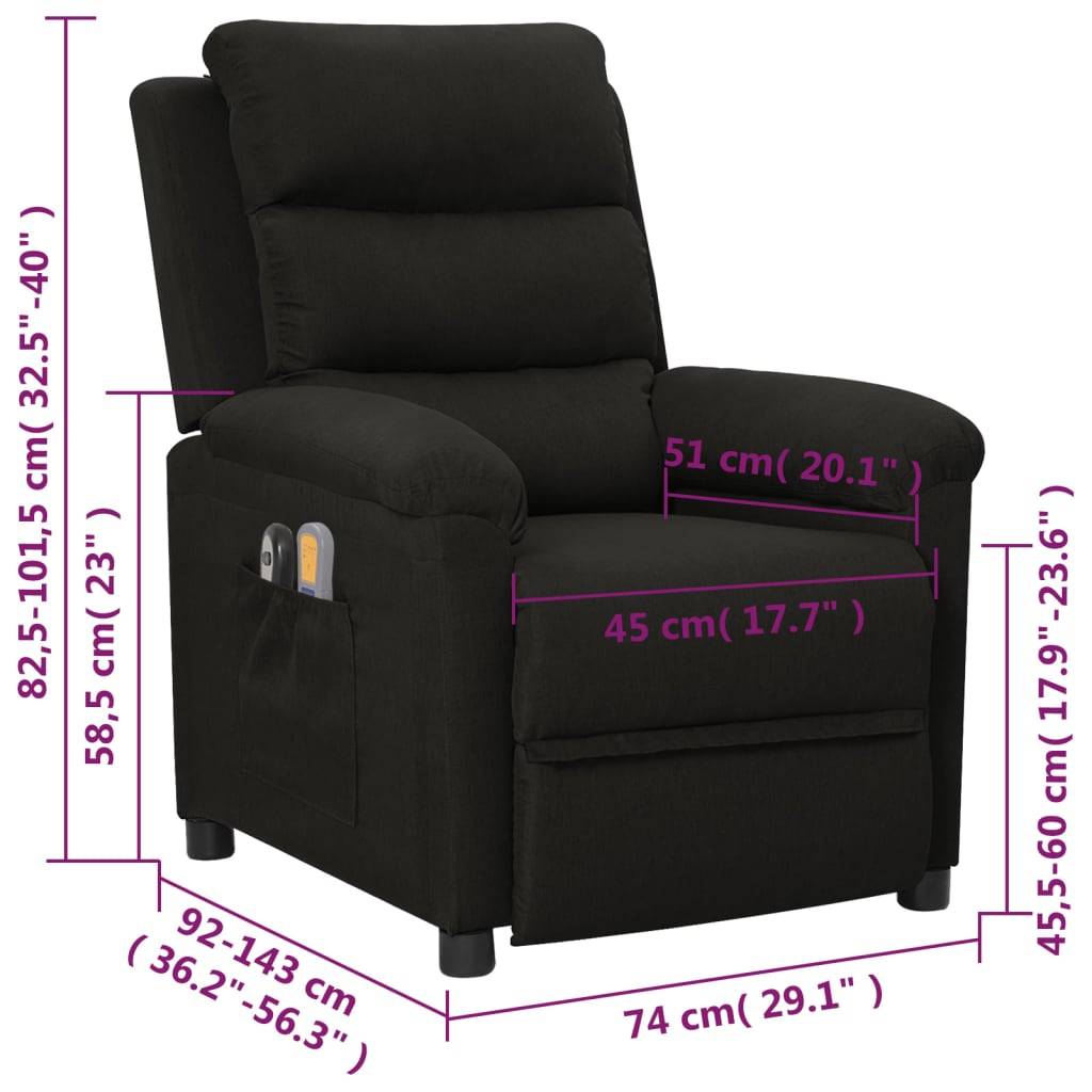 vidaXL Massagesessel Elektrisch Schwarz Stoff