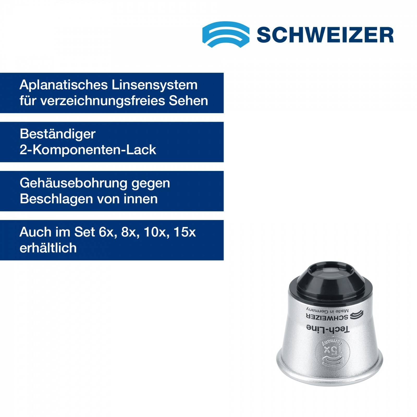 SCHWEIZER Uhrmacherlupe Tech-Line 15 x / Ø 16,2 mm, aplanatisch