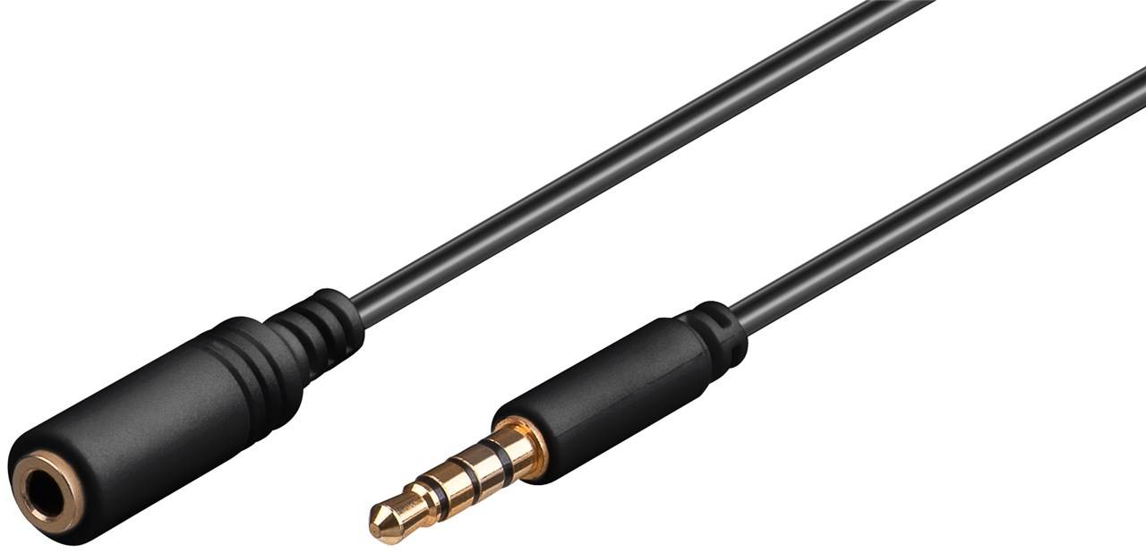Goobay Kopfhörer- und Audio Verlängerungskabel AUX, 4-pol. 3,5 mm slim, CU Klinke 3,5 mm Stecker (4-Pin, stereo) > Klink