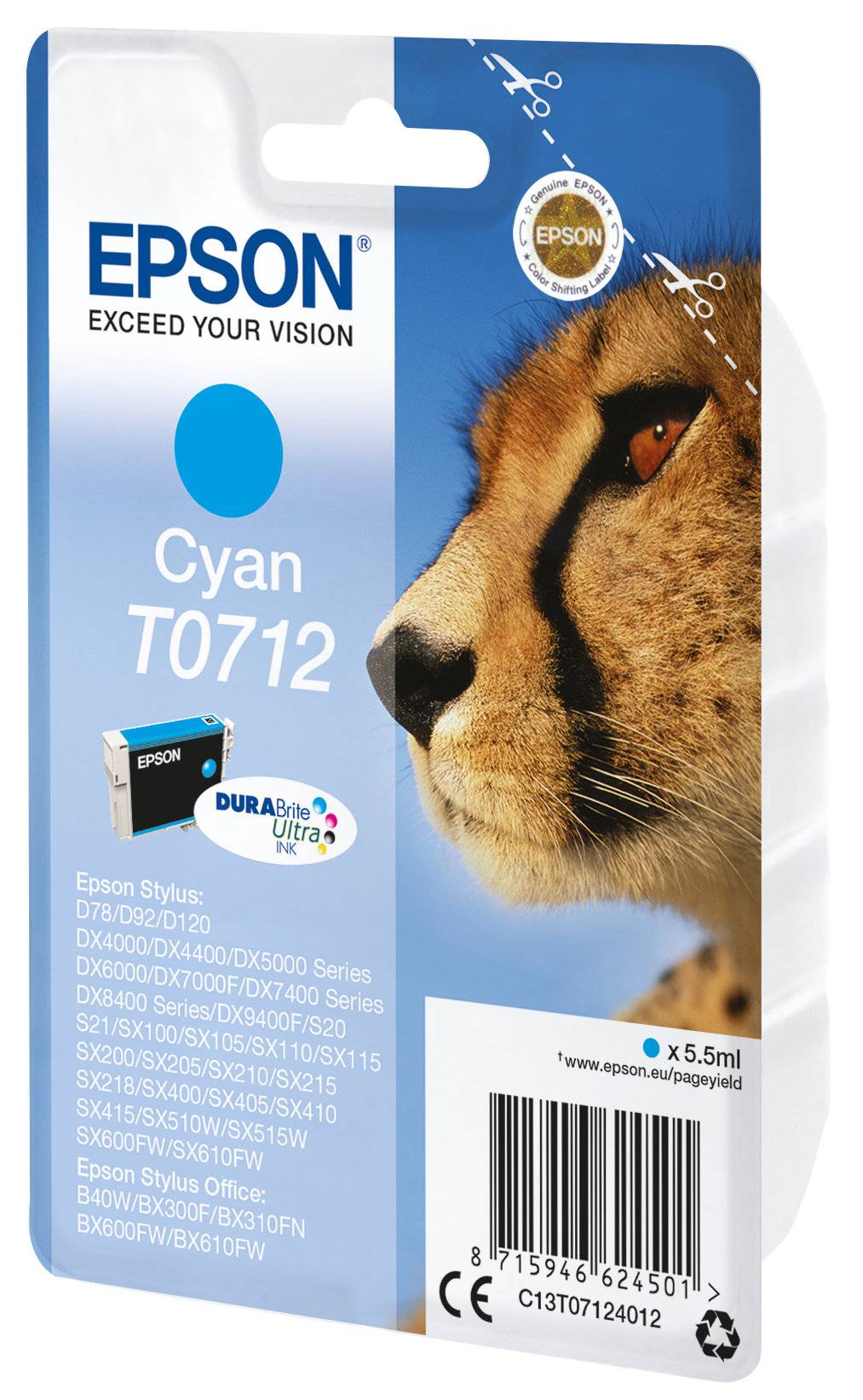 Epson Druckerpatrone T0712 Original Cyan C13T07124012