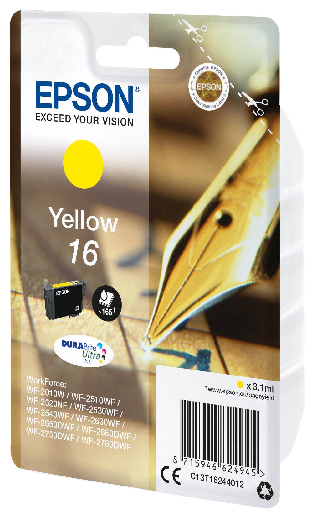 Epson 16 - 3.1 ml - Gelb - Original - Tintenpatrone - für WorkForce WF-2010 - WF