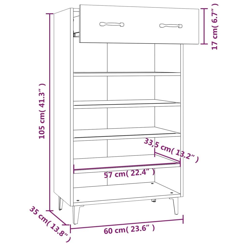 vidaXL Schuhschrank Betongrau 60x35x105 cm Holzwerkstoff
