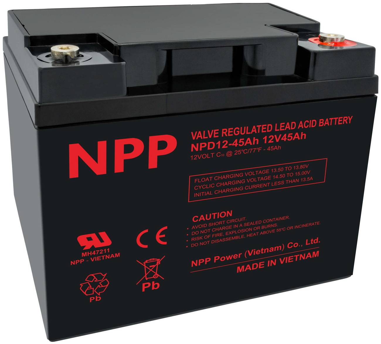 NPP Bleiakku NPD12-45 12V / 45Ah zyklisch AGM Akku Batterie T14 M6 Gewinde