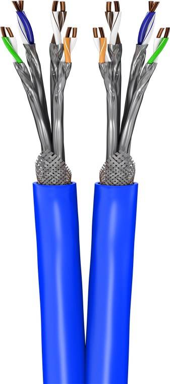 Goobay 91896 CAT 7A+ Duplex Netzwerkkabel S/FTP PiMF / Kupfer / 1200 MHz LAN Ethernet Kabel halogenfrei / Blau / 100m