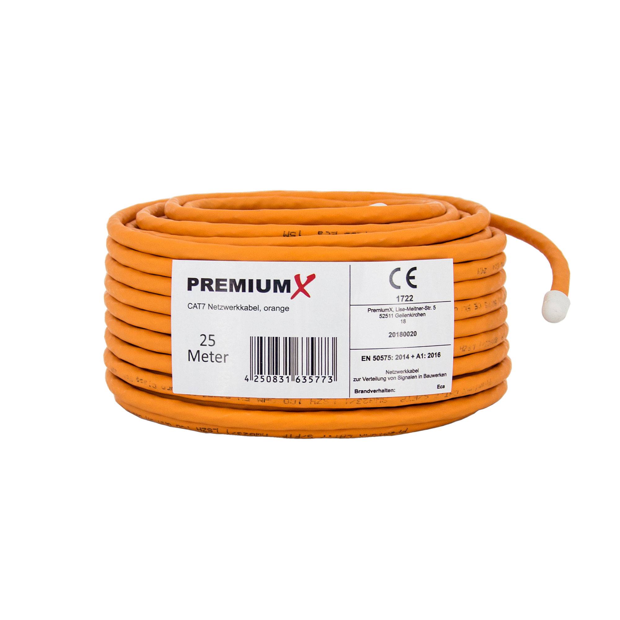PremiumX 25m CAT 7 Netzwerkkabel Simplex LAN-Kabel Ethernet Datenkabel S/FTP PiMF Eca Cat7 Cat.7 inkl. Entmanteler