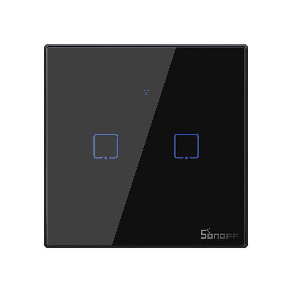 Sonoff T3EU2C-TX Smart Wall Switch, 2-Kanal Wand-Schaltaktor, schwarz, mit Rahmen, WiFi + 433MHz