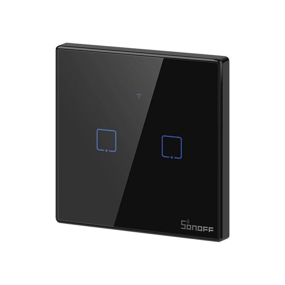 Sonoff T3EU2C-TX Smart Wall Switch, 2-Kanal Wand-Schaltaktor, schwarz, mit Rahmen, WiFi + 433MHz