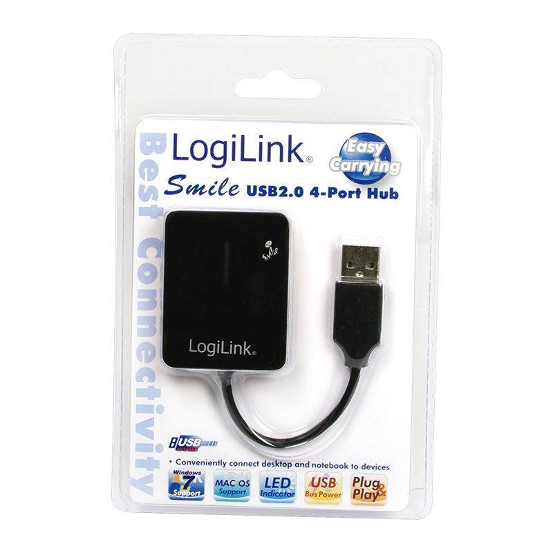 LogiLink USB 2.0 Mini Hub, 4-Port, schwarz