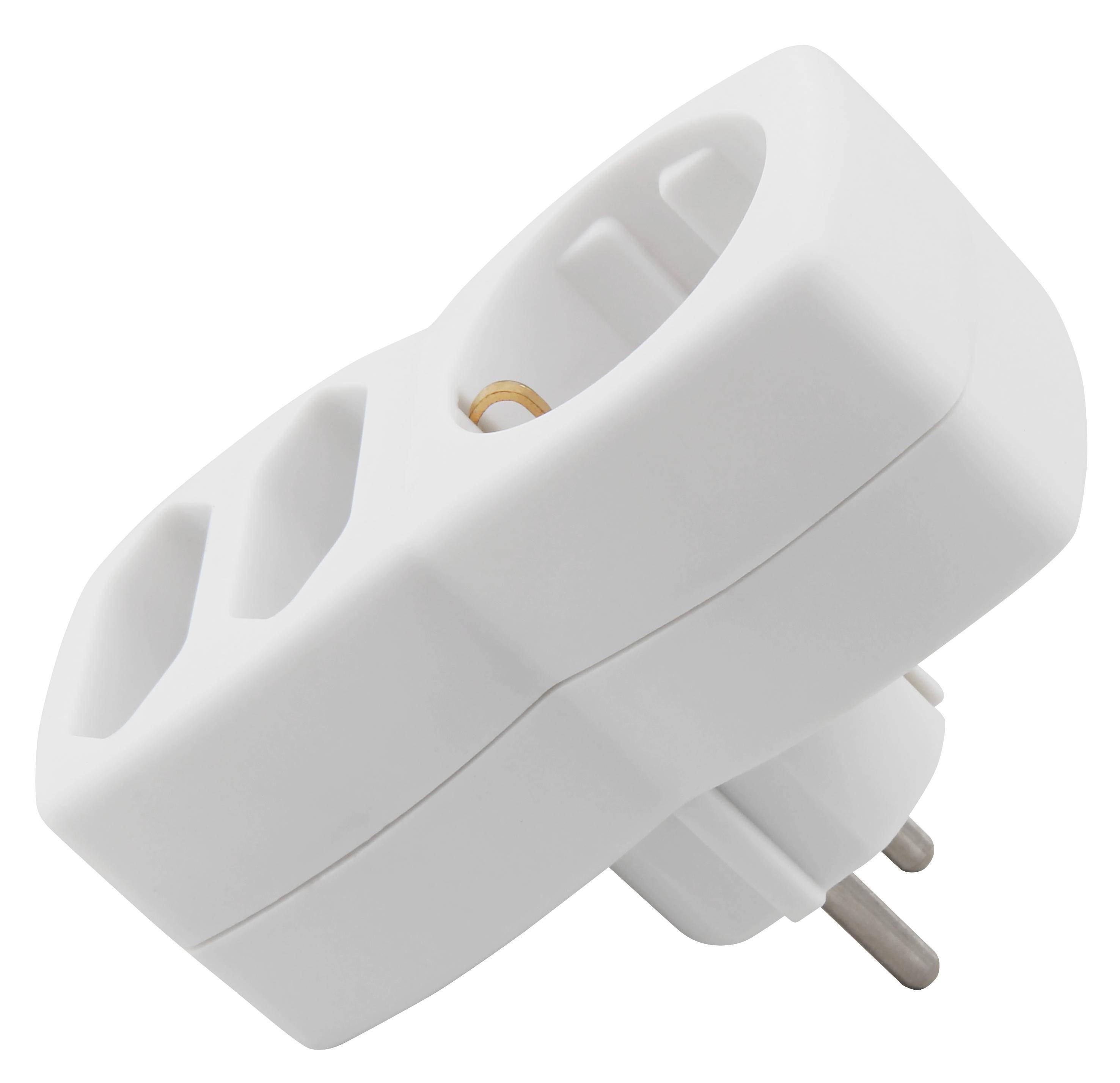 Steckdosenadapter, 1x Schutzkontakt 2x Euro, weiß
