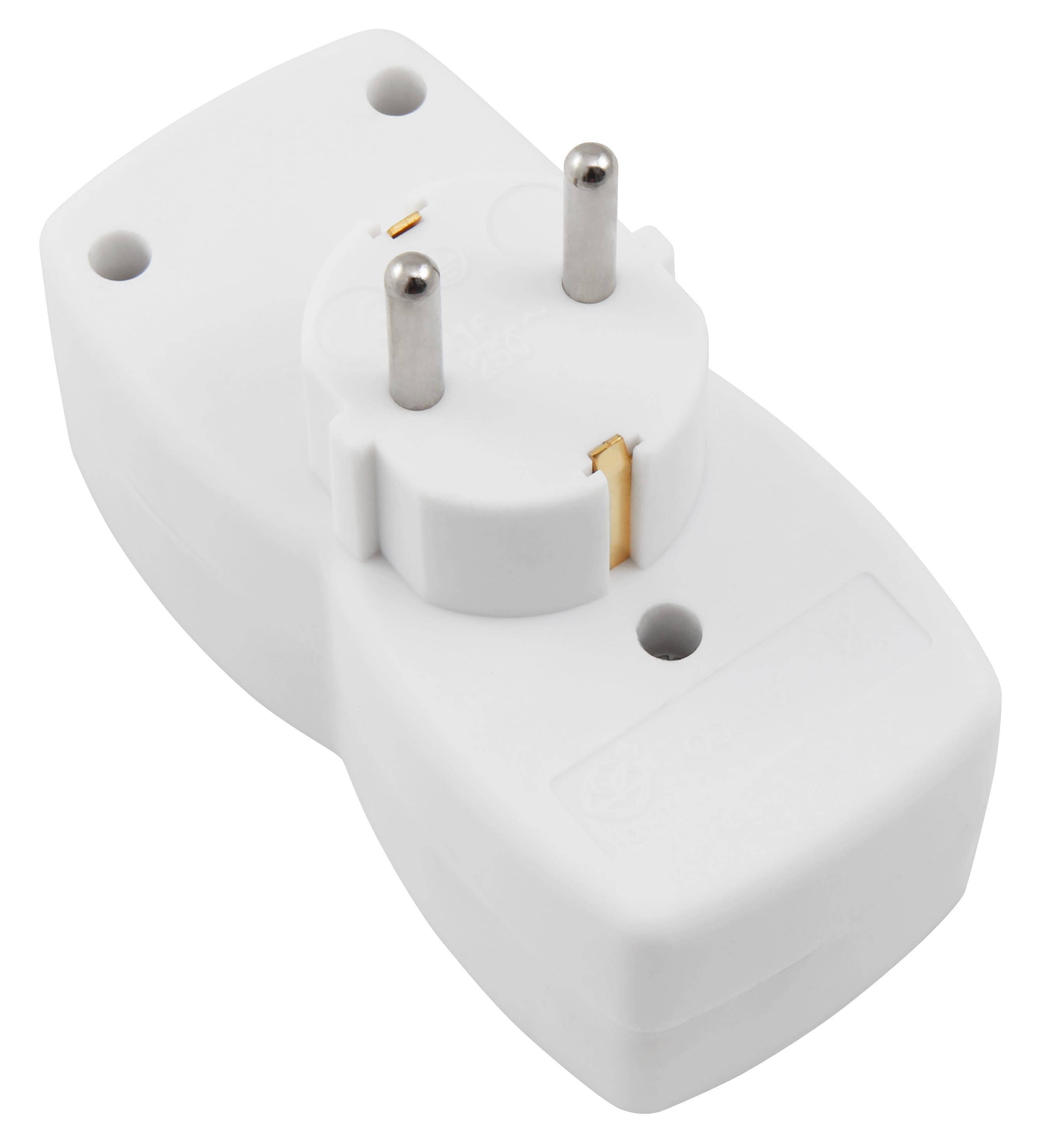 Steckdosenadapter, 1x Schutzkontakt 2x Euro, weiß