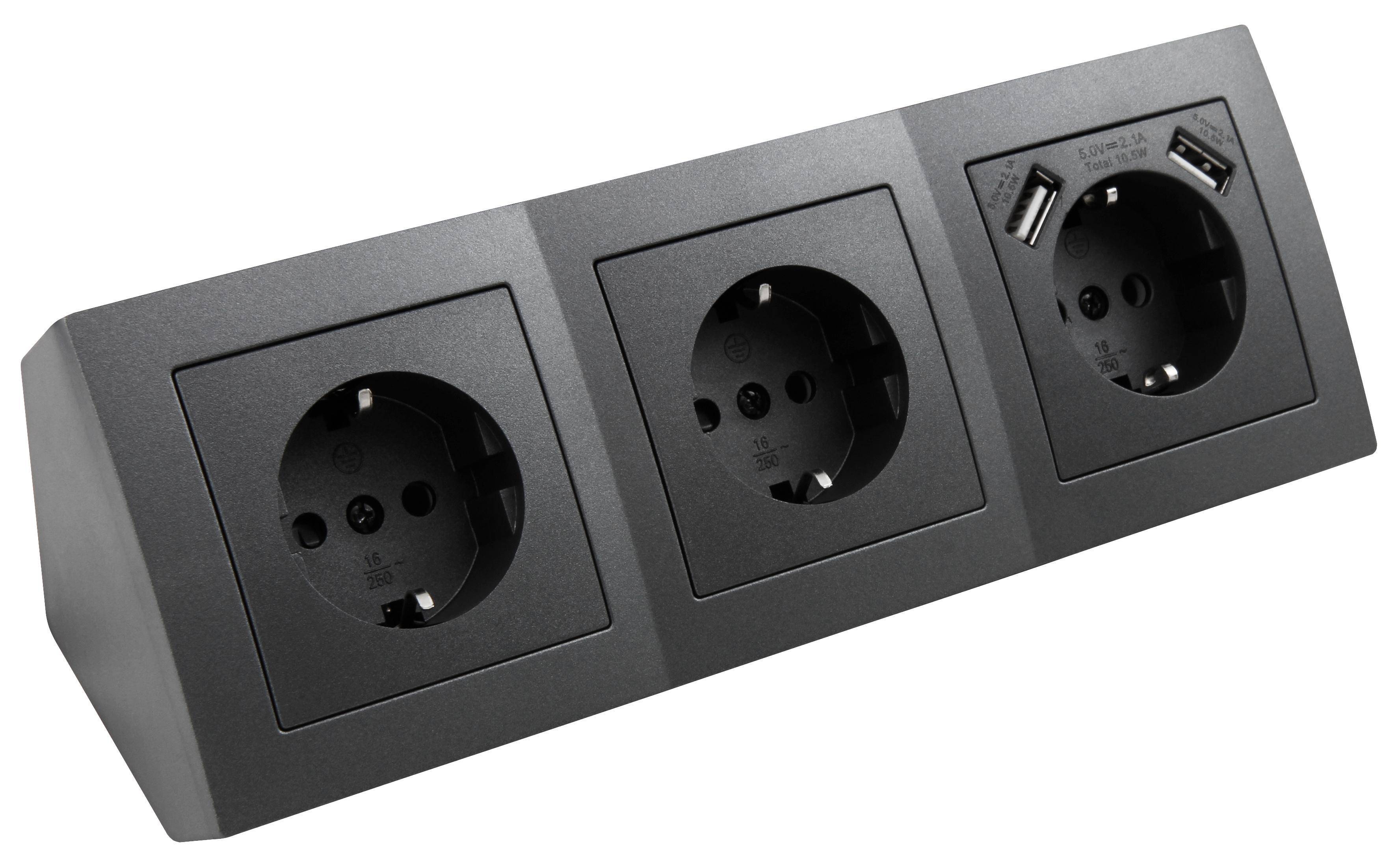 McPower - Steckdosenblock "Flair", 3-fach + 2x USB, anthrazi