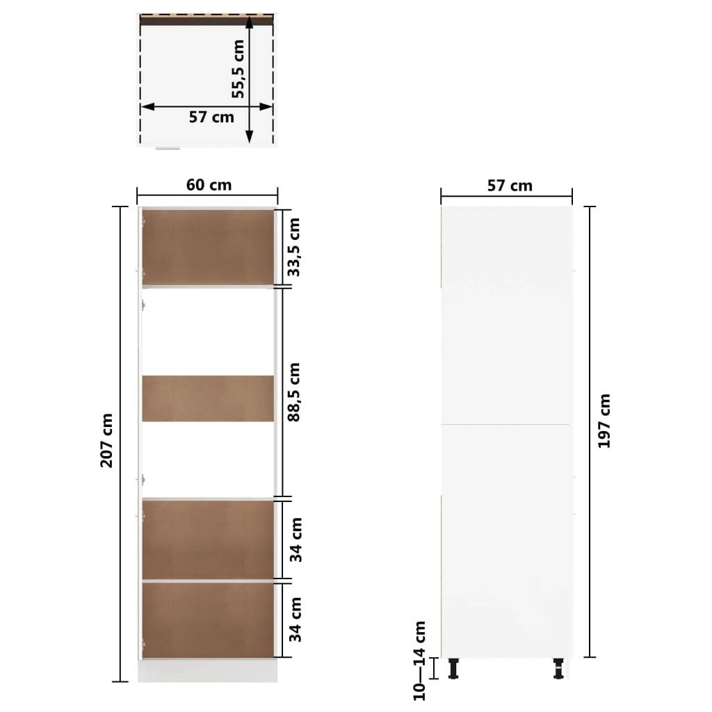 vidaXL Kühlumbauschrank Grau Sonoma 60x57x207 cm Holzwerkstoff